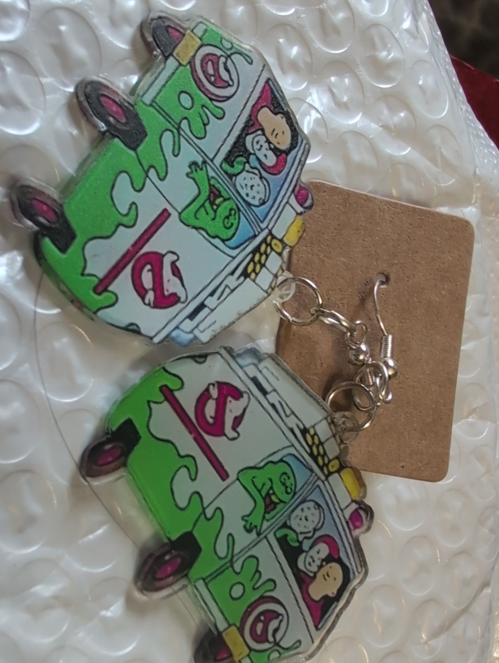 Green Ghostbusters Van Kids Dangle Earrings Halloween 🎃 Handmade